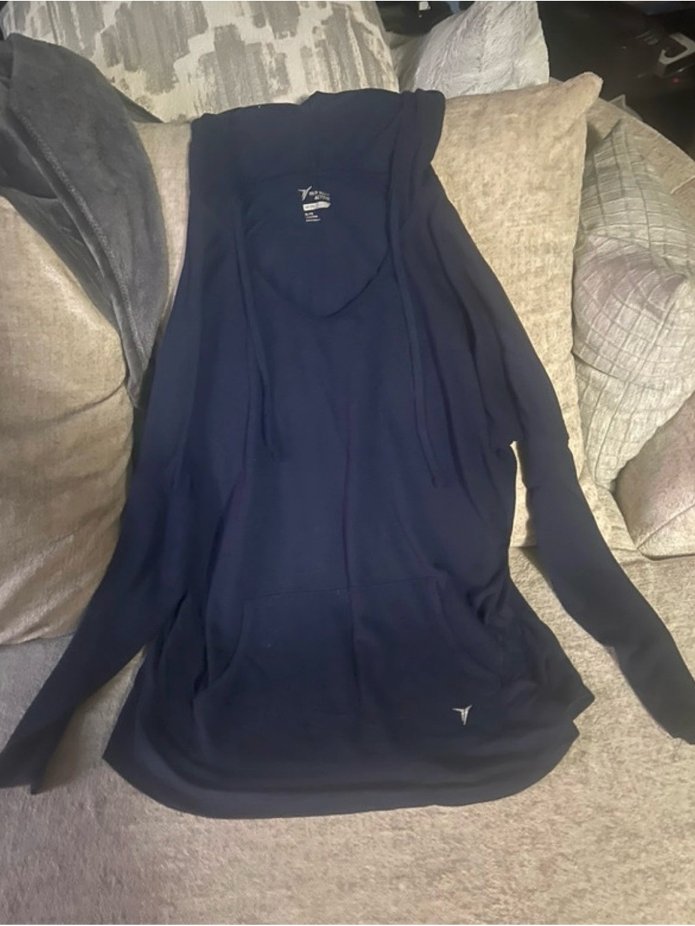 Old Navy Active Go-Dry Women’s Navy Pullover Hoodie Pockets and Drawstring